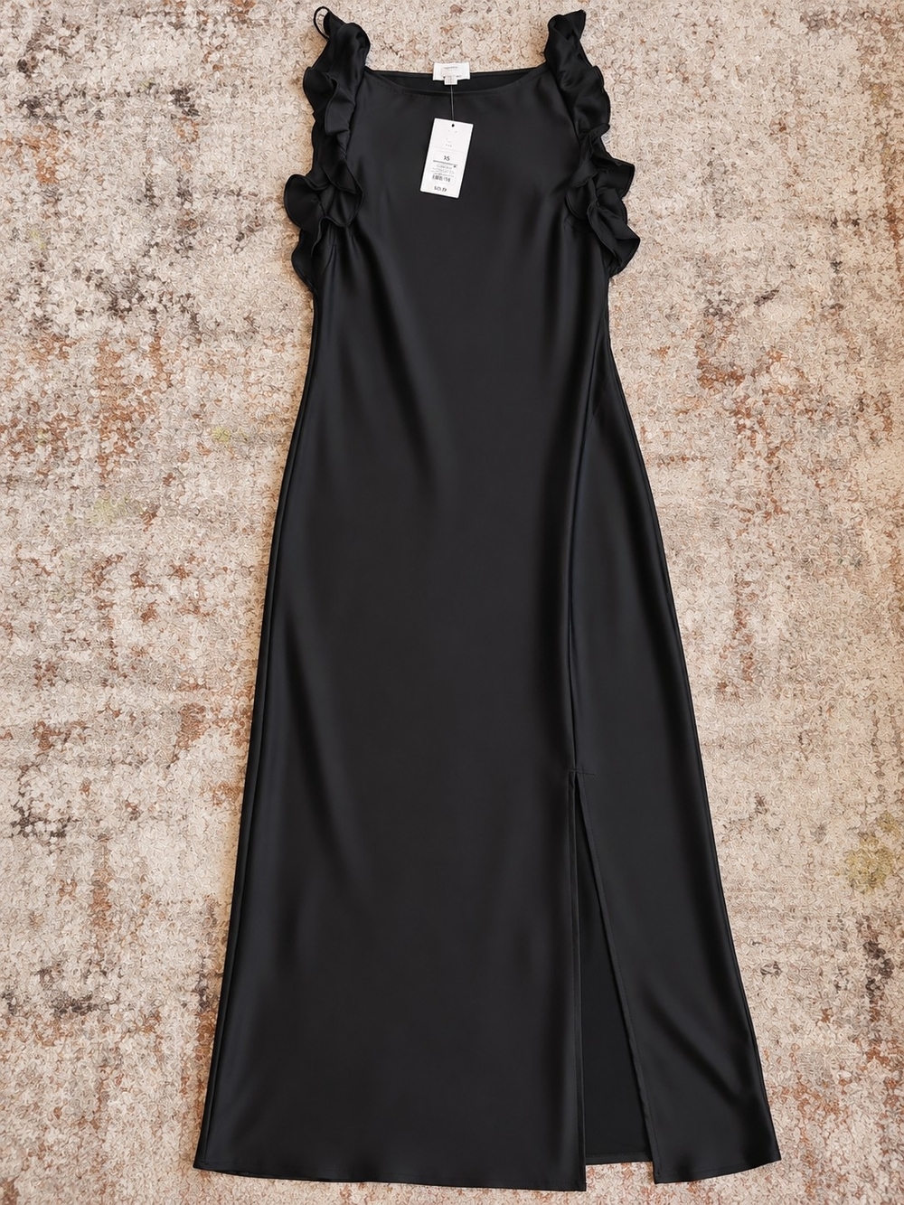 A New Day Satin Black Ruffle-Shoulder Maxi Dress - Women